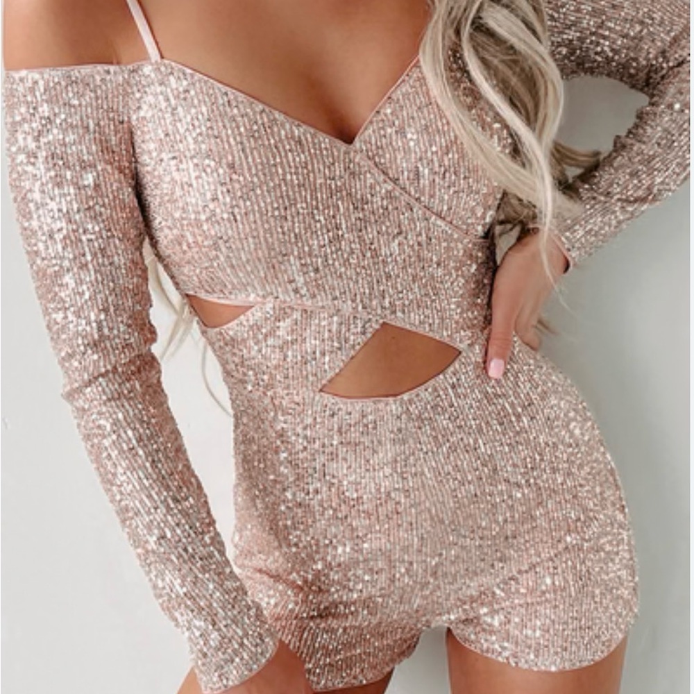 NanaMacs Pink Sequin Cut-Out Mini Dress